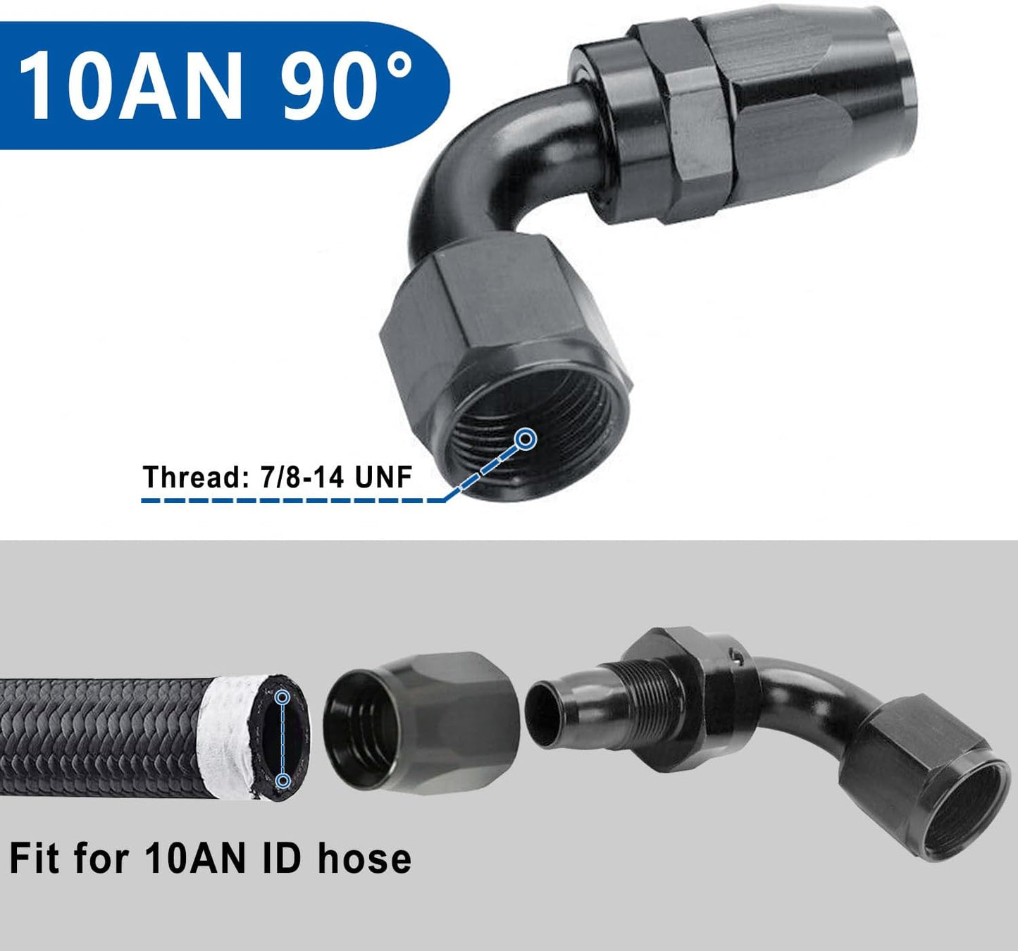 LokoCar 10AN Hose End Fitting 90 Degree Swivel For CPE Braided Hose Black 2Pcs