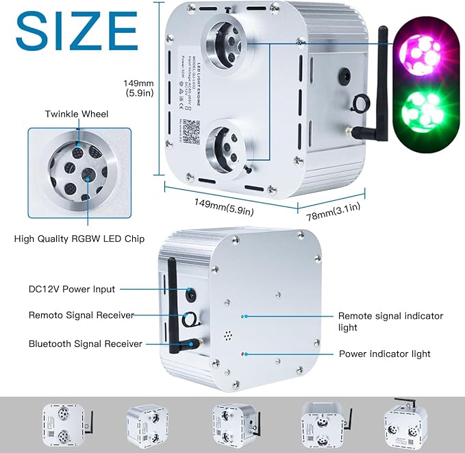 AKEPO 32W Dual-Head Dual Color Twinkle Car Home Fiber Optic Light Engine, Twinkle + Same or Different Color+APP Control + Music Activated+28-Key Remote for Headliner Light Kit