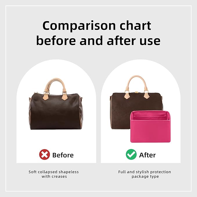 DGAZ Silk Purse Organizer Insert Fits LV Speedy 16/20/25/30/35/40/45 bags，Silky Smooth Bag Organizer，Luxury Handbag & Tote Shaper(Rose pourpre,SP20)