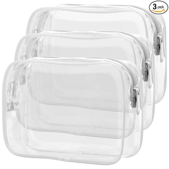 PACKISM Clear Makeup Bag - 3 Pack Clear Travel Bags for Toiletries for Women, Cosmetic Bags Carry on Toiletry Travel Essentials, White Large
