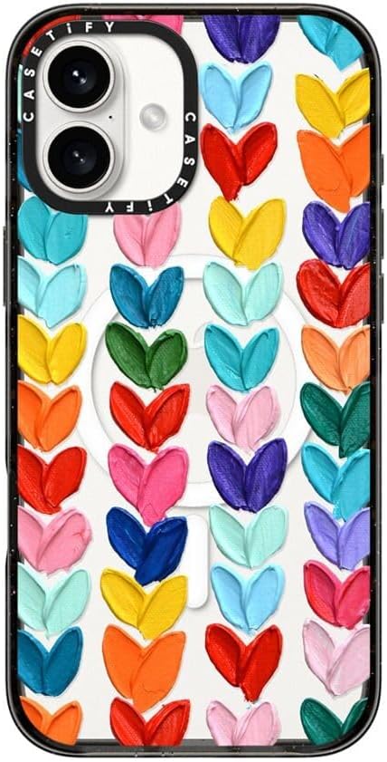 CASETiFY Impact Case for iPhone 16 Plus [Slim / 8.2 ft. 4X Military Grade Drop Protection/Compatible with Magsafe] - Clear Polka Daub Hearts - Clear Black