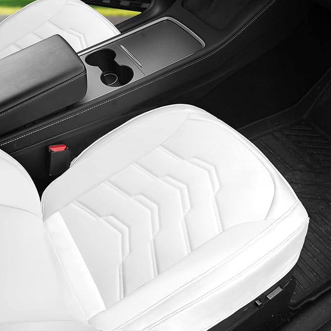 2PCS Car Seat Cover Nappa Leather Front for Tesla Model Y&3 2020-2024 Car Seat Bottom Protector, Original White Color Heavy Duty Seat Cushion Protector Without Backrest (White)