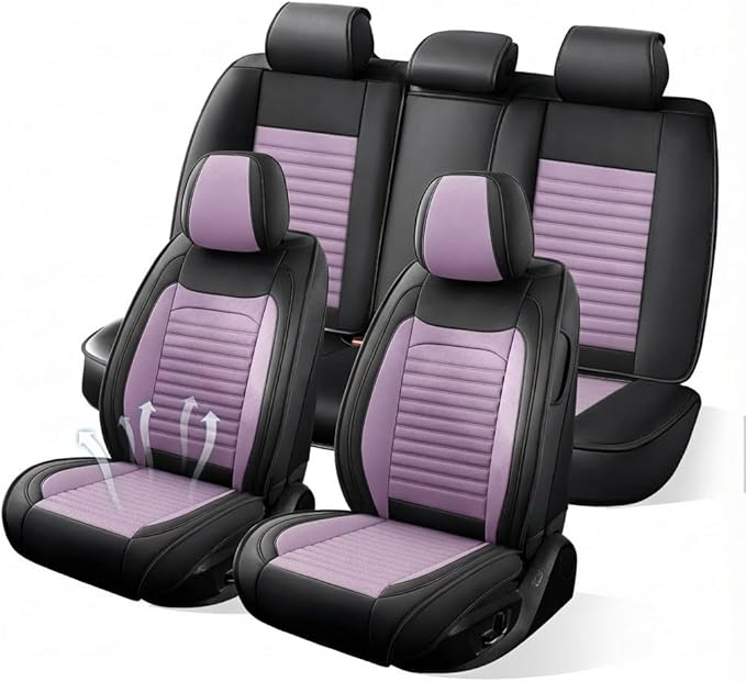 Truck Seat Covers Full Set Fit for Toyota Tacoma 2001-2026, Premium Faux Leather Car Seat Protector,Breathable Anti-Slip Full Wrapping Edge Seat Covers(Black&Purple,Full Set)