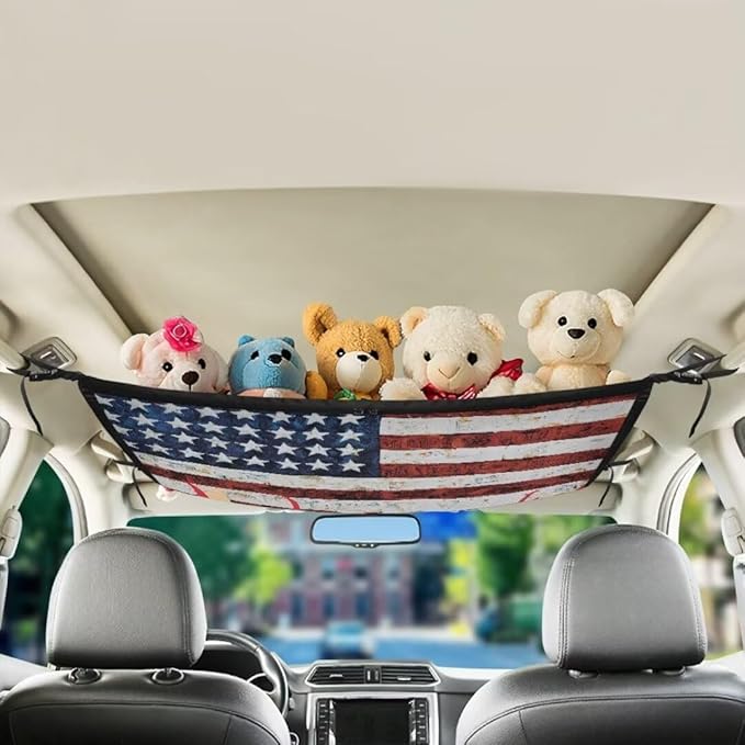 Fire American Flag Car Seat Organizer Roof Storage Tidy Pouch Pocket Car Travel Accessories Suitable for Cars, SUVs