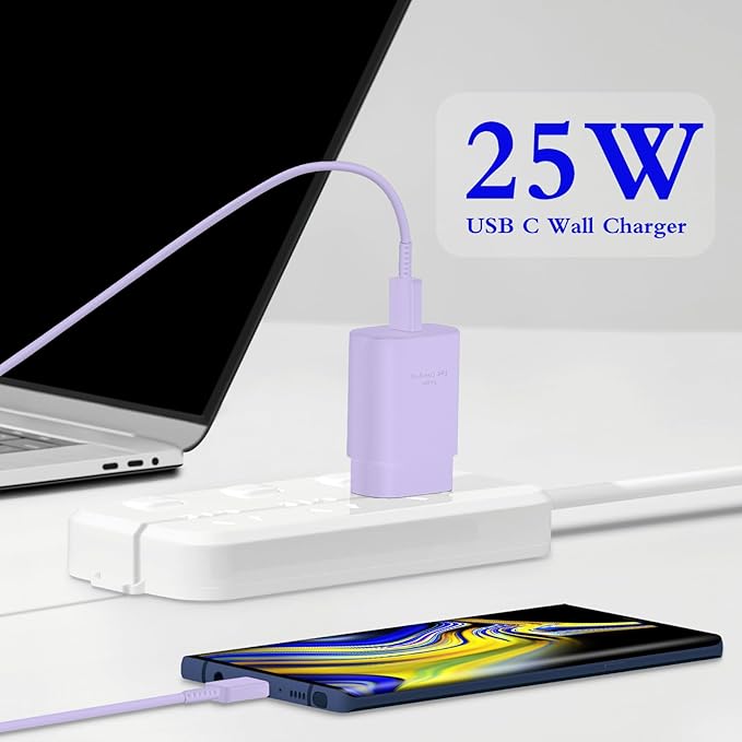 Type C Charger, 2-Pack 25W Type C Fast Charging Block with 6ft USB C Charger Cable Compatible with Galaxy S23 Ultra/S23+/S22/S21/S20/Phone 16/16 Plus/16 Pro Max/15/15 Pro Max/15 Plus-Purple