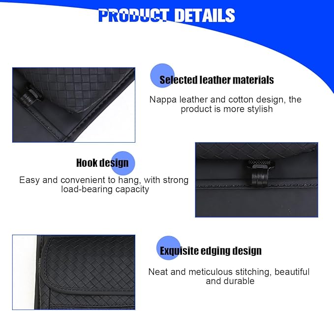 Car Backseat Organizer, 2PCS Leather Woven Multipurpose Vehicle Seat Back Protector with 4 Storage Pockets & Hook, Waterproof Automotive Kick Mat, Universal for SUV RV Truck (Gray)