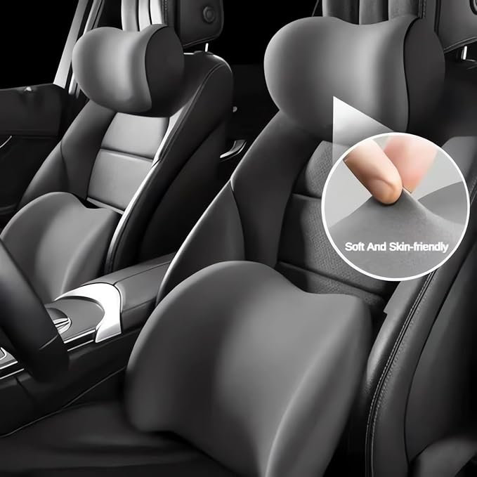 Car Headrest & Lumbar Support Cushion 2025 Upgrade Comfort Memory Foam Car Backrest and Neck Pillow Ergonomic Car Headrest & Lumbar Support for Driving Car Support Cushion for Office Chair Car (Blue)