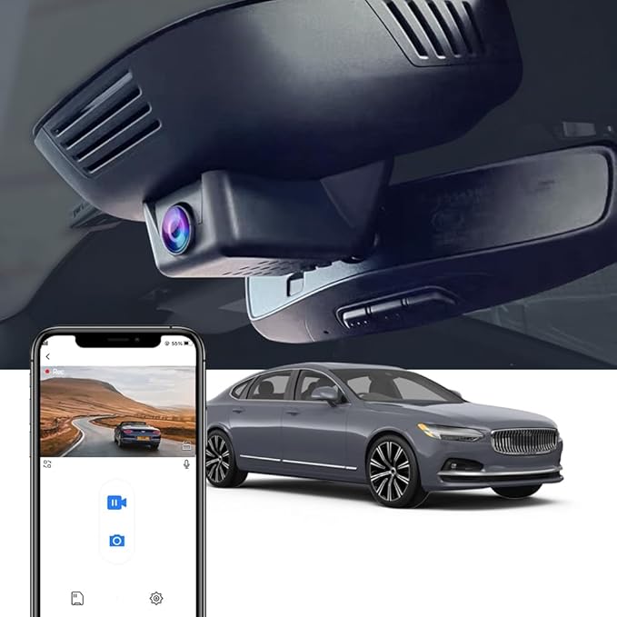Fitcamx 4K Dash Cam Suitable for Volvo V90 XC60 S90 2022-2026 B5 B6 T8 (Model B), OEM Factory Look, 2160P UHD Video, Built-in WiFi & APP, Loop Recording, G-Sensor, Easy to Install, 64GB Card