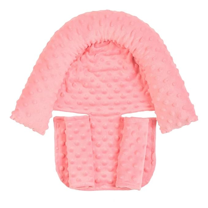 Baby Infant Head and Neck Support Pillow with Seat Belt for Car Seat -Extra Soft 3-in-1 Toddler Car Seat Insert Pad for Car Seats Water Pink