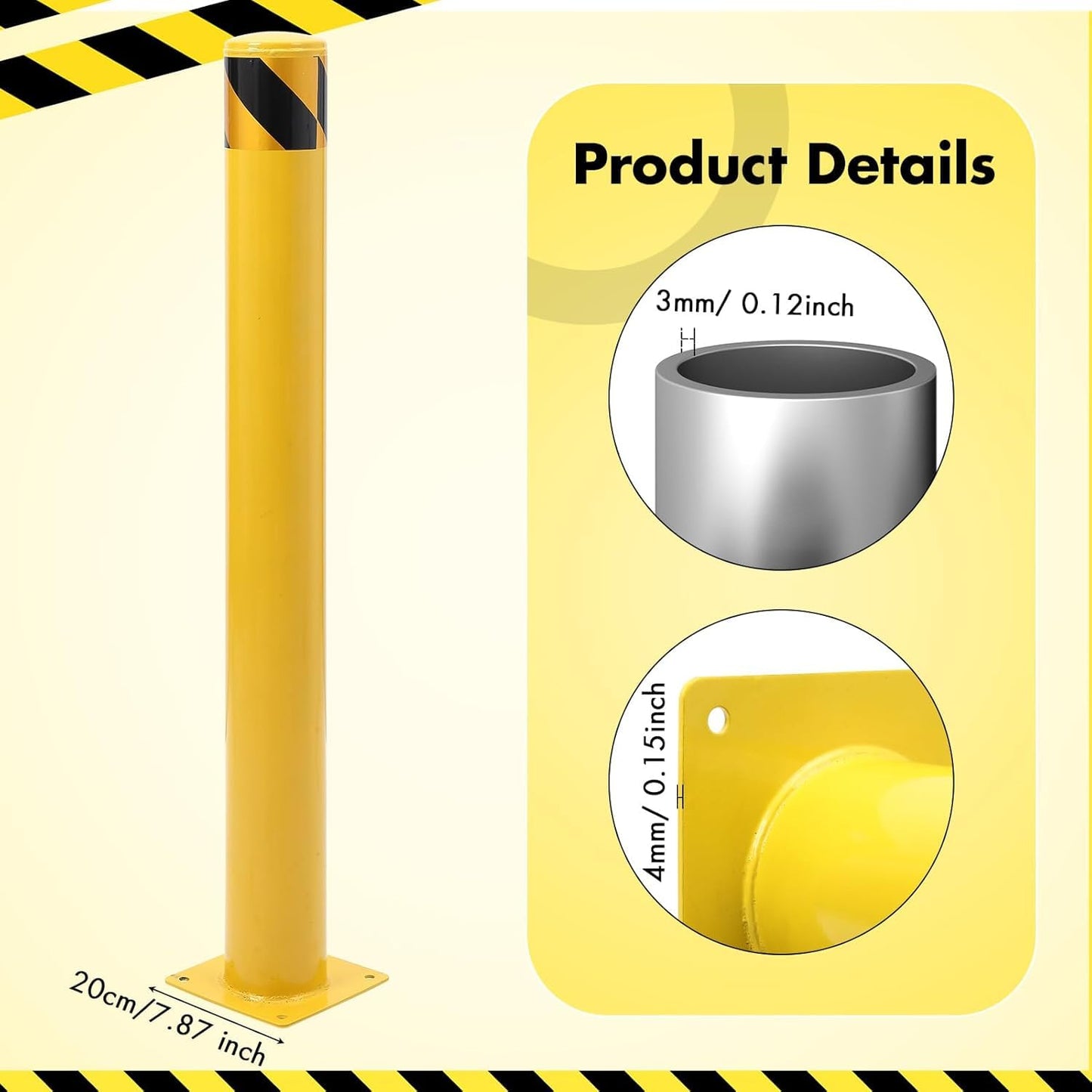 4 Pack Safety Bollard Post, 48 Inch Height 4.5 Inch Diameter Yellow Pipe Safety Steel Bollards with Anchor Bolts and Wrench, Steel Bollards for Road Warning Construction Traffic Control
