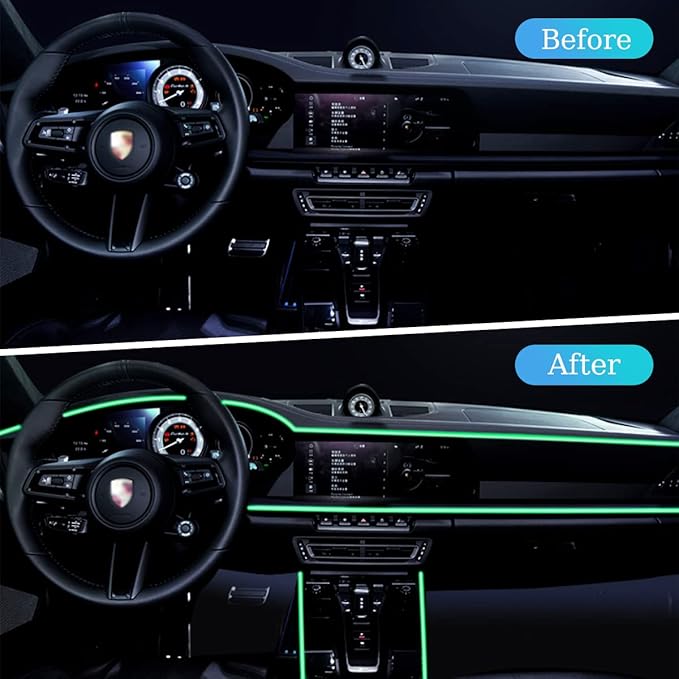 EL Wire LED Strip Lights, USB Auto Neon Light Strip with Sewing Edge, 16FT Electroluminescent Car Ambient Lighting Kit with Fuse Protection, Car Decoration Accessory (Green/16FT)