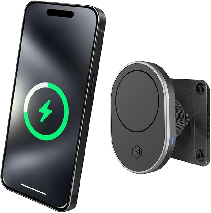 Car Cell Phone Holder with AMPS Mounting Plate - Wireless Magnetic Car Mount Charger - Stand Compatible with iPhone 14/15/16/17/Samsung, Fast Charging (Drill Base AMPS Plate)