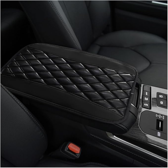 Car Center Console Cushion Pad, 12.6 × 7.48 Inches Waterproof Car Armrest Seat Box Cover, PU Leather Armrest Cover Protector for Most Vehicle, Universal Car Interior Accessories (Black)