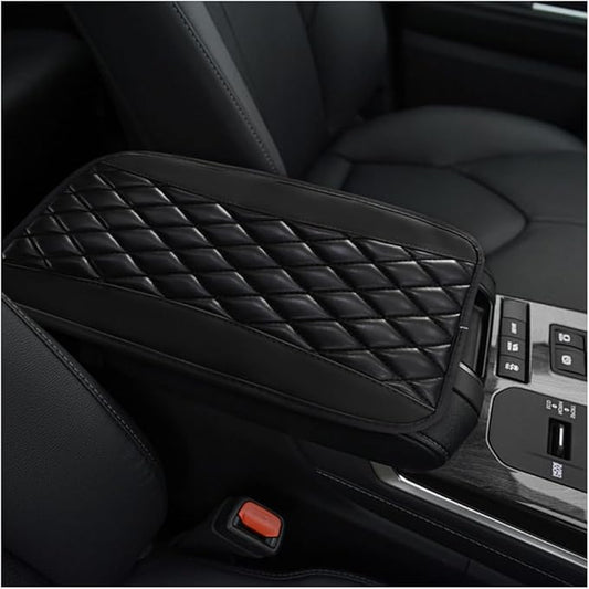 Car Center Console Cushion Pad, 12.6 × 7.48 Inches Waterproof Car Armrest Seat Box Cover, PU Leather Armrest Cover Protector for Most Vehicle, Universal Car Interior Accessories (Black)