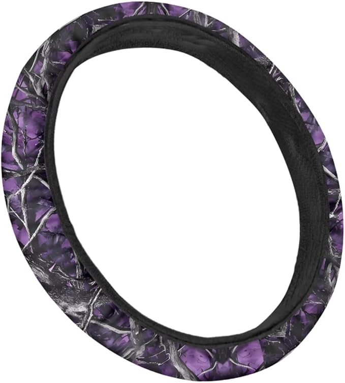 SEANATIVE Purple Camo Hunting Car Steering Wheel Cover Universal Car Accessory for Diverse Cars Neoprene Dust Cover for Steering Wheel