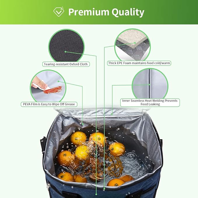 Iknoe Large Cooler Bag Collapsible 24 Can Insulated Bags Leakproof Lunch Cooler Tote with Multi-Pockets for Adult Insulated Thermal Bag for Beach, Picnic, Office Work(Blue)