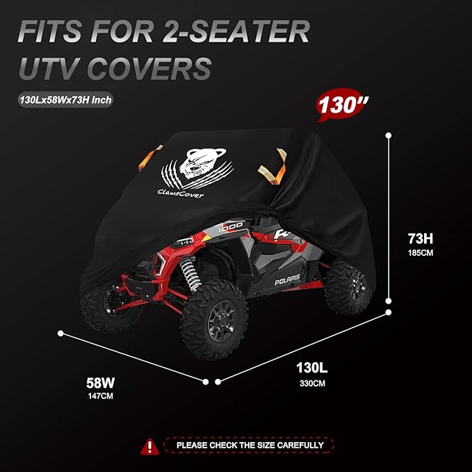 UTV Cover 2-3 Seaters Waterproof Outdoor,Side by Side Cover,Thickened 420D Oxford Cloth All Weather Protection,Compatible with Polaris Ranger RZR Can-am Defender Kawasaki Mule Honda Pioneer,130x58x73