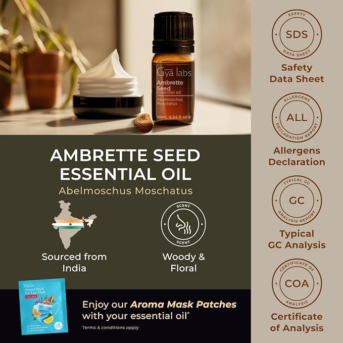 100% Pure Ambrette Seed Essential Oil - 0.34 Fl Oz - Ambrette Seed Oil for Hair, Skin, Diffuser, Aromatherapy & DIY Candle Making Scent