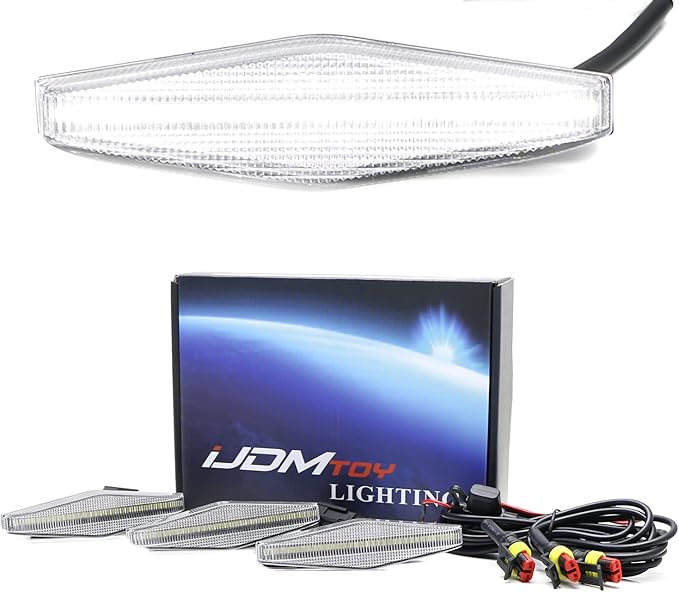 iJDMTOY 3pc Set Clear Lens Full LED Strip Front Grille Lighting Kit Compatible with 2014-up Toyota 4Runner, Includes (3) 24-SMD 6000K White LED Assy & Wiring Harness