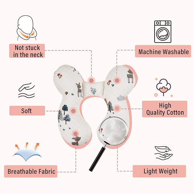 Baby Travel Pillow Upgraded, Soft Baby Head Support Pillow for Newborn Toddler, Babies Neck Car Seat, Pushchair and Strollers, Deer