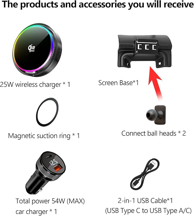 Qi2.2 25W Magnetic Car Mount Charger for 2018 2019 2020 2021 2022 2023 2024 2025 Volvo XC60 Accessories, for Fast Charging Cell Phone Holder Fixed Clip with Cooling Fan＆54W Fast Adapter