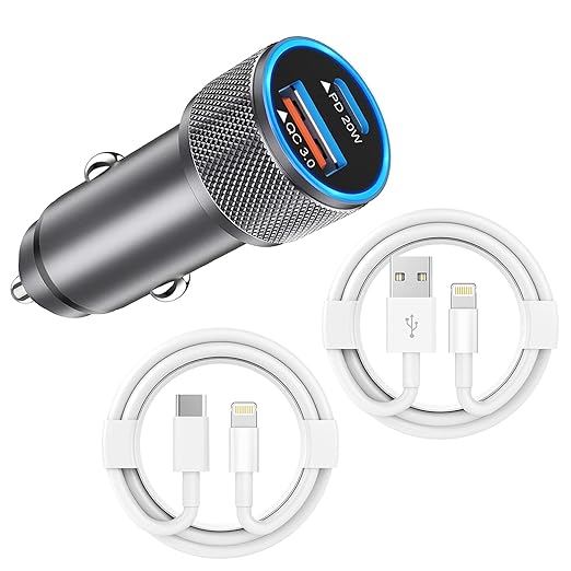 iPhone Car Charger,USB C Fast Car Charger[Apple MFi Certified] Apple Car Charging 38W Dual Port CarCharger Cigarette Lighter Adapter 2x3ft PD&QC 3.0 Lightning Cable for iPhone 14/13/12 Pro/11/Airpods
