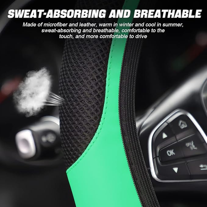 LoyaForba Car Steering Wheel Cover, Universal 14.5-15 Inch, Soft Anti-Slip Neoprene Protector for Steering Wheel, Breathable Odorless and Elastic Stretch, Car Accessory for SUV, Van, Truck (Green)
