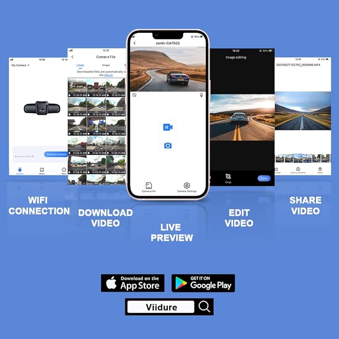 Fitcamx Front 2K+Rear 1080P Dash Cam, Universal Fit (Powered from OBD or Fuse Box), No Rearview Mirror Cover, Dual HD Video, WiFi & APP, Loop Recording, Gravity Sensor, Easy to Set, 64GB Card