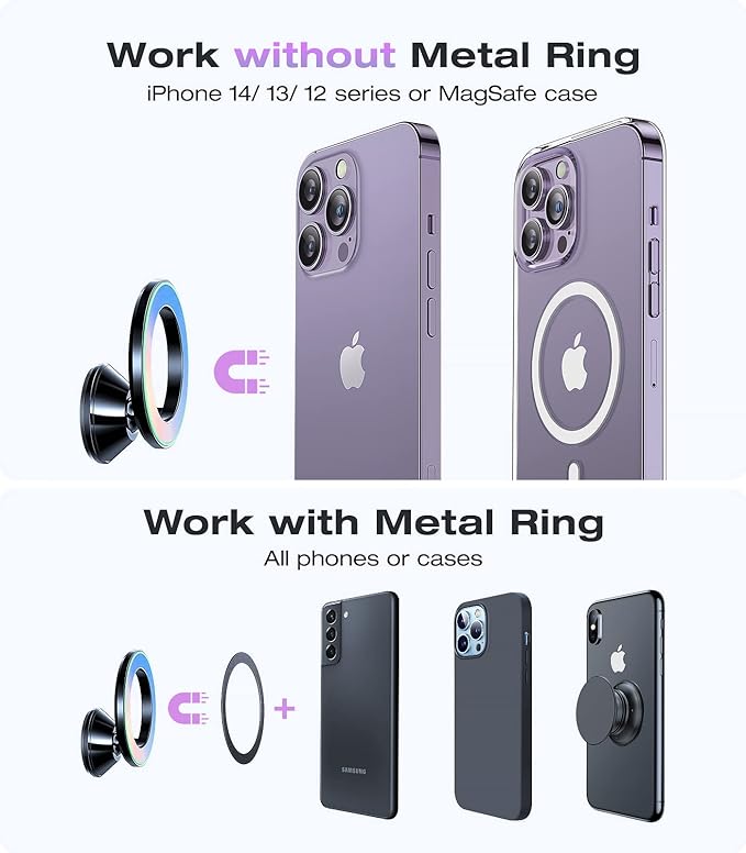 VICSEED Fit for MagSafe Car Mount [Colorful Gradient] Magnetic Phone Holder for Car Dashboard [Lasting & Never Fall] All Metal Sturdy Phone Mount for Car Dash Fit iPhone 16 Pro Max 15 14 13 12 Samsung
