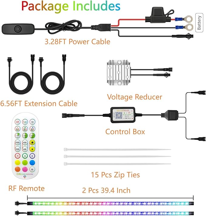 2 Pcs RGB+IC Golf Cart Canopy Lights Strip, 12V-80V Dream Color Chasing Golf Cart Roof Light with Remote and APP Control, Voltage Reducer Included, Music Sync for EZGO Yamaha Club Car