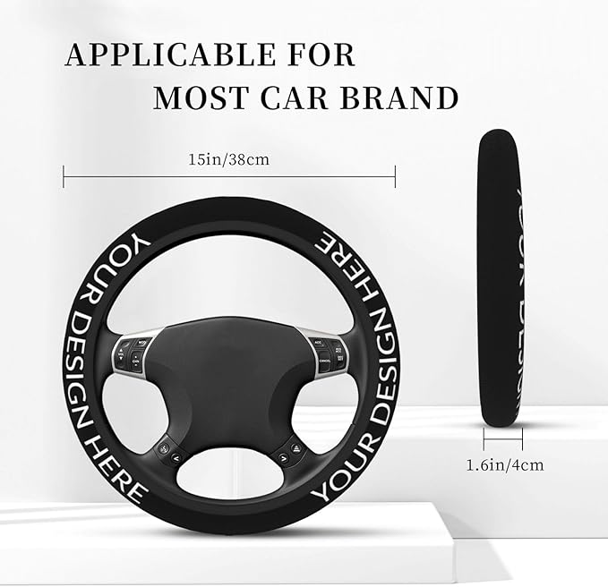 Custom Stretchy Neoprene Car Steering Wheel Cover, Add Your Own Personalized Text Logo Image Anti Slip and Sweat Absorption Universal Fit Vehicle, SUV, Trucks