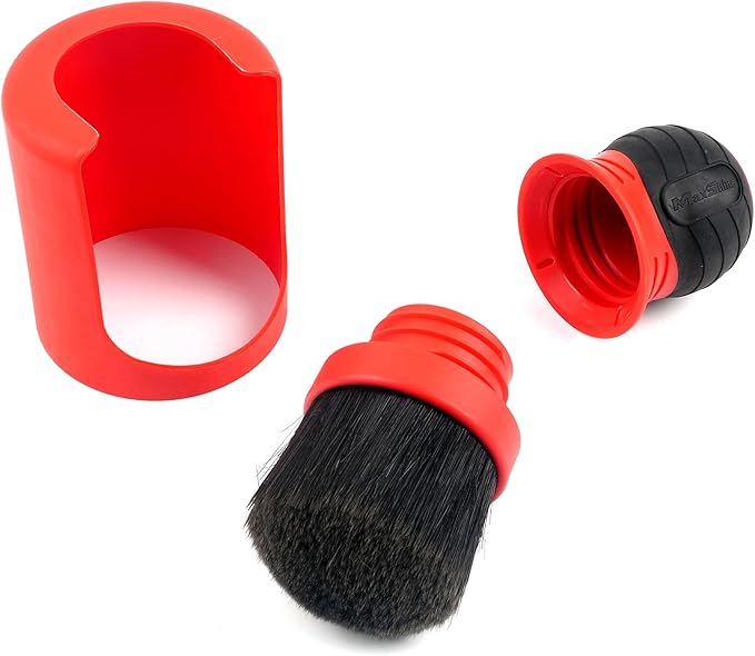 Maxshine Universal Red Large Mixed Bristle Brush with Storage Rack – Curved Grip & Soft Bristles – Ideal for Dashboard, Displays, Air Vents – Premium Brush for Wheels & Interior Detailing