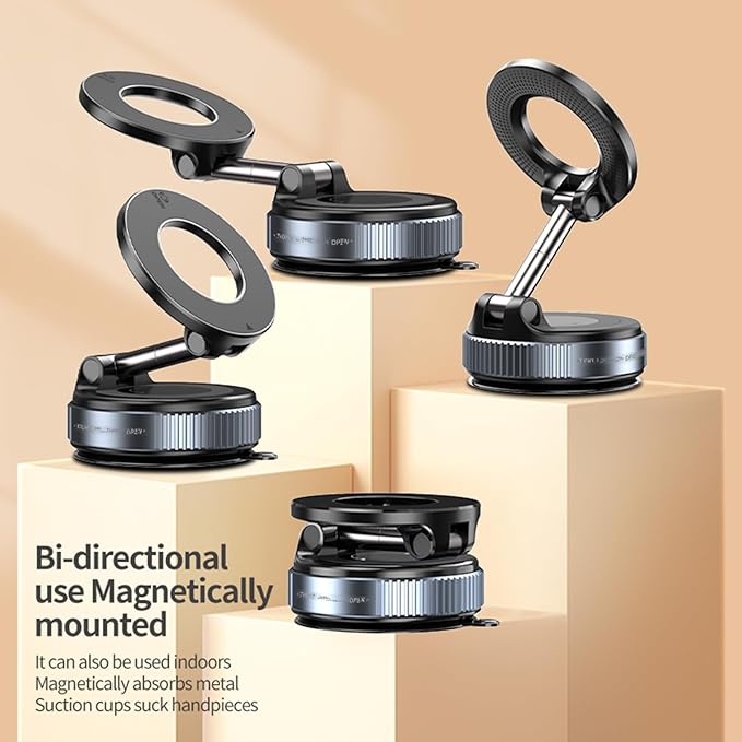 Vacuum Magnetic Phone Holder for Car Phone Holder 360° Adjustable Car Phone Mount for Magsafe Cell Phone Holders for Your Car for iPhone 16 Pro Max 15 14 13 12 Plus & Android (Black)