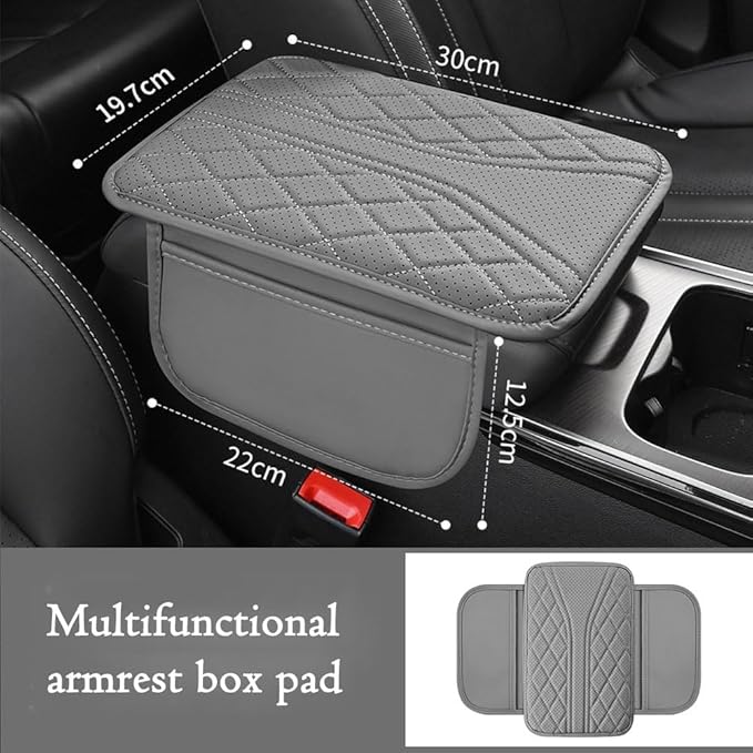 Car Center Console Cover for Lexus RX 350 2021-2023, Leather Memory Foam Auto Armrest Cover Cushion Pad with 2 Storage Bags Non-Slip Universal Interior Accessories,Gray