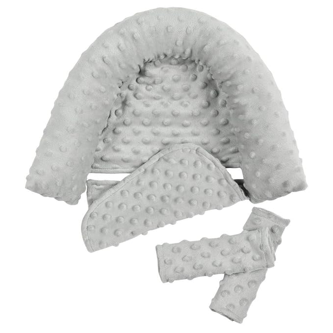 Baby Carseat Headrest and Strap Covers,Baby Carseat Head Support & Carseat Neck Cover,Infant Head Support Pillow, Toddler Headrest Pad for Carseat Strollers Carrier,Grey