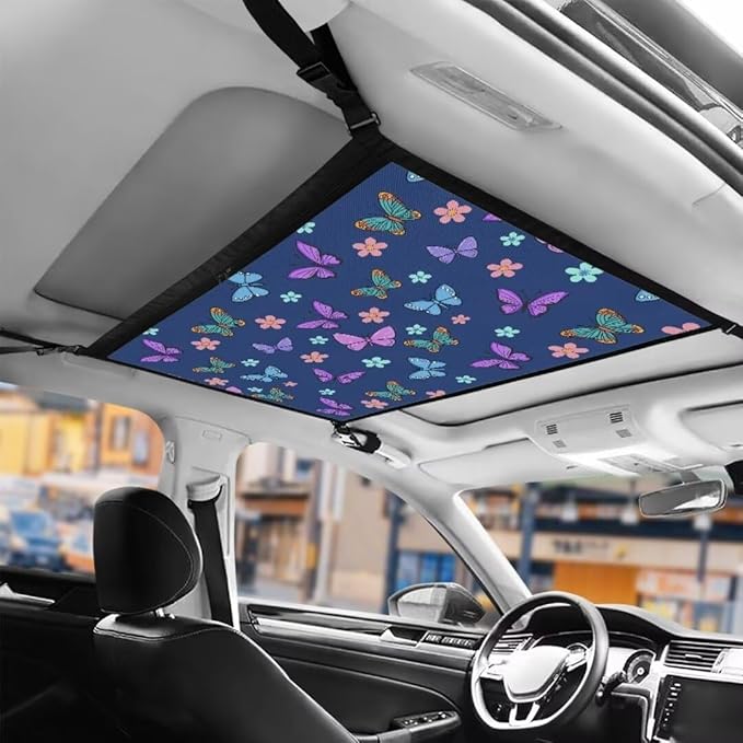 Colorful Butterfly Car Roof Storage Bag Car Seat Storage Hanging Bag Multi-Purpose Car Bag Storage Box Organizer Pouch Pocket Inner Car Accessories Compatible with Most Vehicles