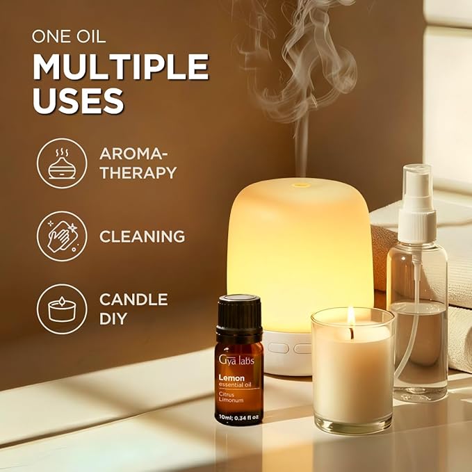 100% Pure Lemon Essential Oil - 0.34 Fl Oz - Lemon Oil for Hair, Skin, Diffuser, Aromatherapy & DIY Candle Making Scent