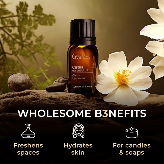 100% Pure Cistus Essential Oil - 0.34 Fl Oz - Cistus Oil for Hair, Skin, Diffuser, Aromatherapy & DIY Candle Making Scent