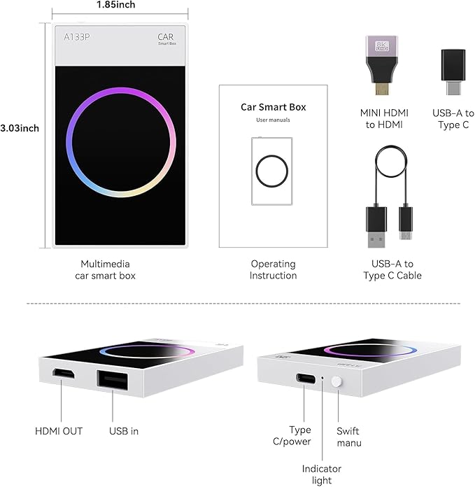 Wireless CarPlay Adapter with YouTube Netflix TikTok, Carplay Ai Box Wireless Carplay & Android Auto, WiFi Bluetooth and HDMI Output, Only for Cars with Wired CarPlay &Wired Android Auto