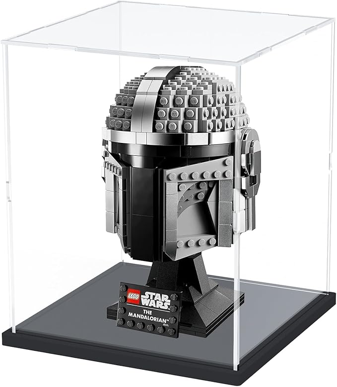 Choowin Acrylic Display Case for Lego Star Wars Helmet Mandalorian Darth Vader Helmet for Lego R2D2 Thickened Clear Acrylic Display Cases for Collectibles Assemble Dustproof Display Box(Black Base)