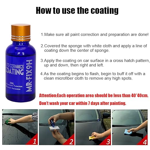 9H Ceramic Coating, Nano Ceramic Coating for Cars, High Gloss & Hydrophobic Paint Sealant Protection, 30ML