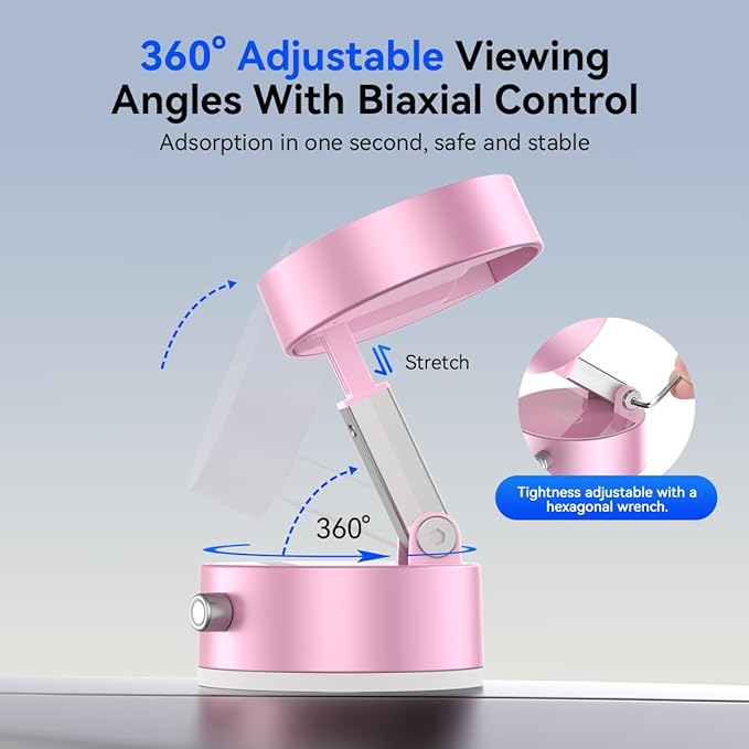 Vacuum Magnetic Suction Phone Holder,Upgraded 360° Adjustable Suction Cup Car Phone Mount,Hands-Free Cell Phone Holder for Car/Gym/Mirror/Smooth Surface,Compatible with iPhone 16/15/14/13/12 （Pink)