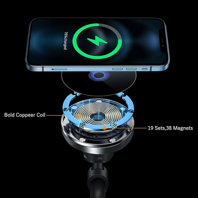 Piosoo 15W Magnetic Wireless Car Charger CD Slot Mount for iPhone 13/13 Pro/13 Pro Max/13 mini/12/12 Pro/12 Pro Max,Powerful Suction Auto-Alignment Mag-Safe Car Mount, Compatible with Mag-Safe Cases