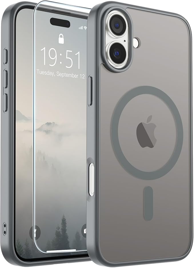 SUPFINE Magnetic for iPhone 16 Case (Compatible with MagSafe) (Military Grade Drop Protection) Translucent Matte Shockproof Phone Cover,Gray