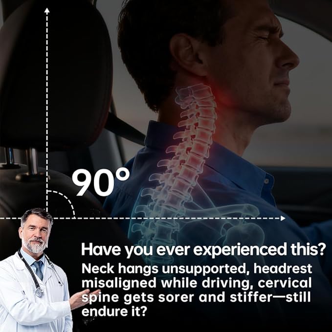 Car Neck Pillow, headrest, Cushion. Three-Point fit to the Neck Curve, Stable Support for the Cervical Spine, relieves Neck Soreness. Perforated PU Leather with high Breathability, Durable 1P（Black）