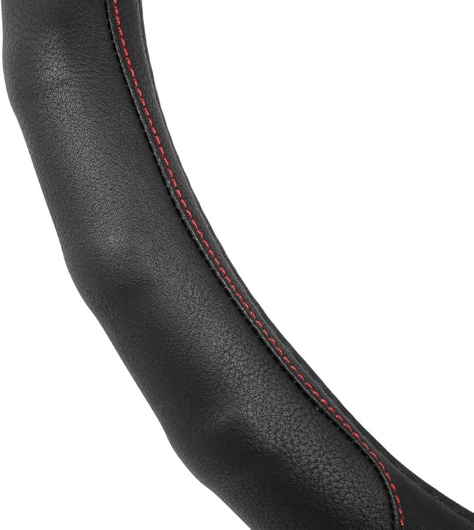 Motor Trend Ergonomic Steering Wheel Cover/Protector for Small Size Steering Wheels in Cars, SUVs, Boats (13.5-14.5") - Grip Drive Pro Comfort Grip (Black/Red Stitching)