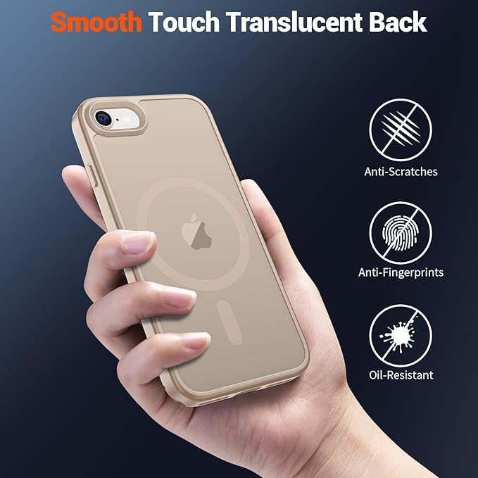 SUPFINE Magnetic for iPhone SE Case 2022 (3rd)/2020 (2nd), iPhone 8 Case (Compatible with MagSafe) (Military Grade Drop Protection) Slim Translucent Matte Phone Case,Desert Gold