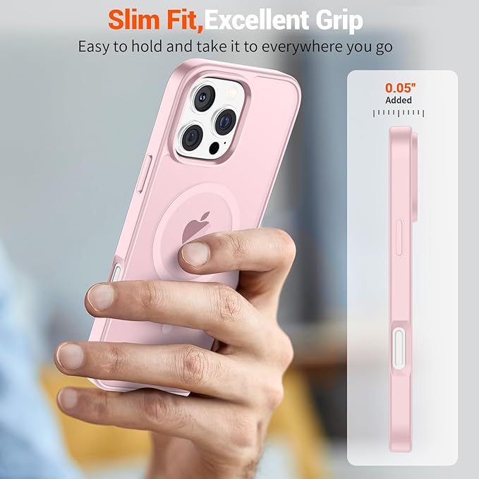 SUPFINE Magnetic for iPhone 16 Pro Max Case with Screen Protector (Compatible with MagSafe) (Military Grade Drop Protection) Translucent Matte Shockproof Phone Cover,Light Pink