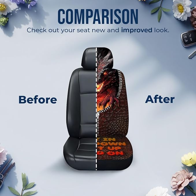 GENANY Dragon Car Seat Covers Set of 2, Breathable Front Seat Covers for Truck Sedan SUV, Dragon Car Accessories, Dragons Gift for Women Men