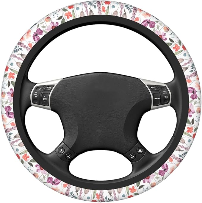 Nature Flowers Steering Wheel Cover for Women Elastic Rubber Steering Wheel Universal 15 Inch Fit for Cars, Auto, SUVs